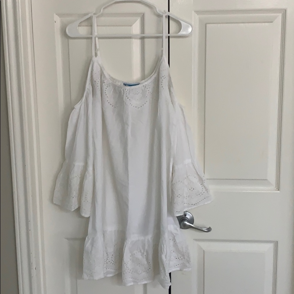 Blue Island White Eyelet Cold Shoulder Swim Cover